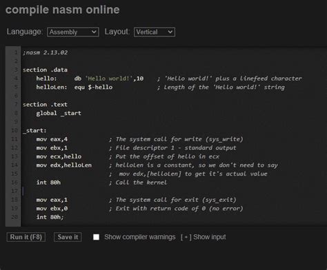Online Assembler (NASM) Compiler .